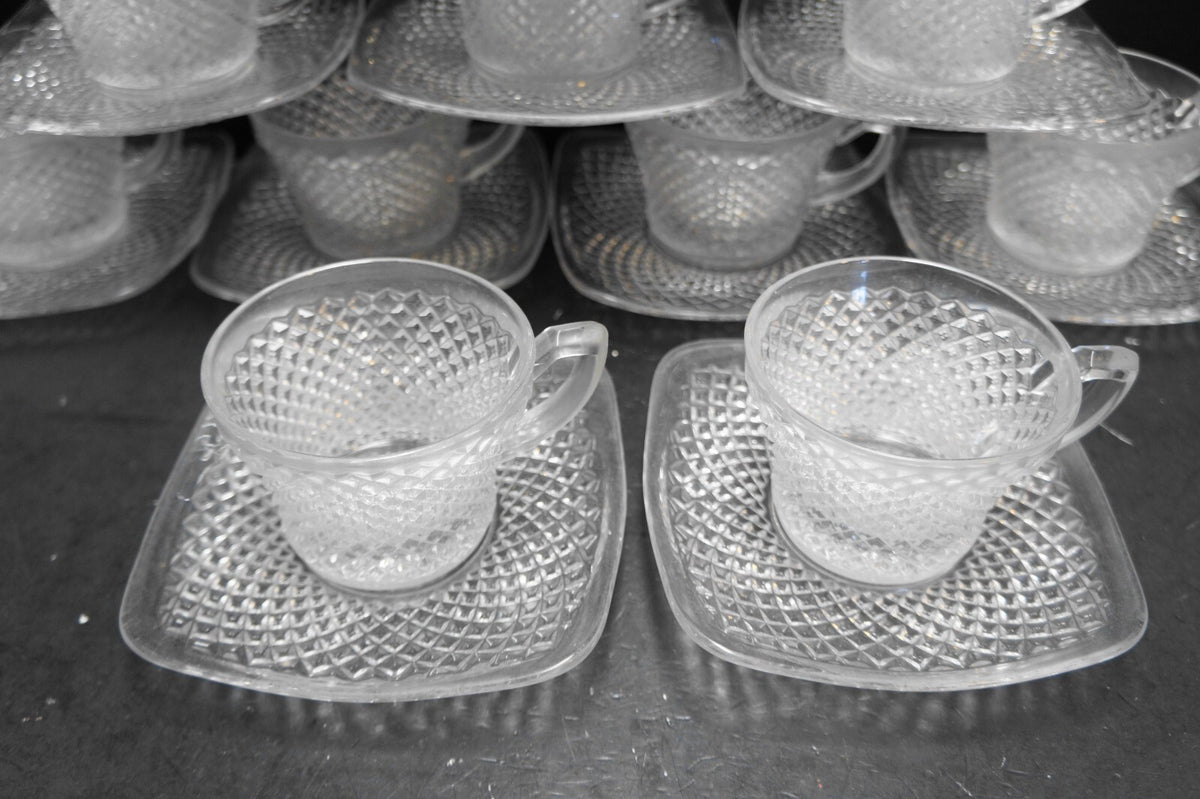 Westmoreland English Hobnail Clear Punch Cup Square Saucers Set of 12
