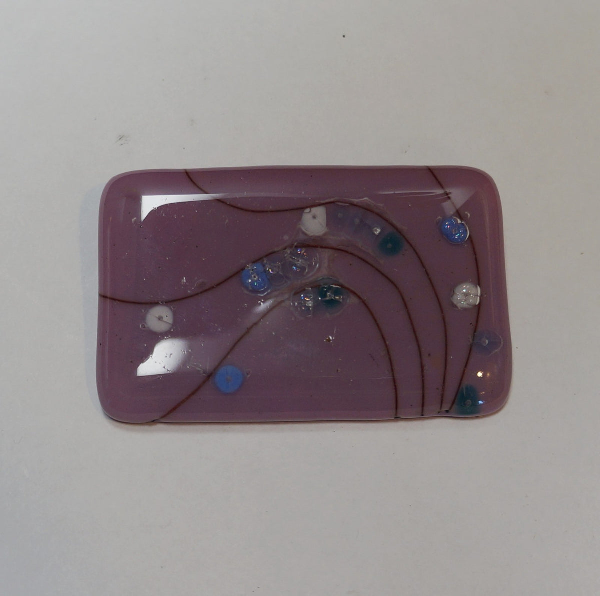 Pink Mauve Lavender Abstract Fused Glass Rectangle Pin