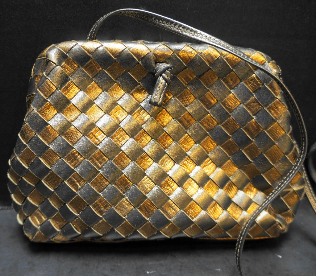 Sharif Woven Metallic Leather Vintage 1980s Clutch Shoulder Bag Purse Small