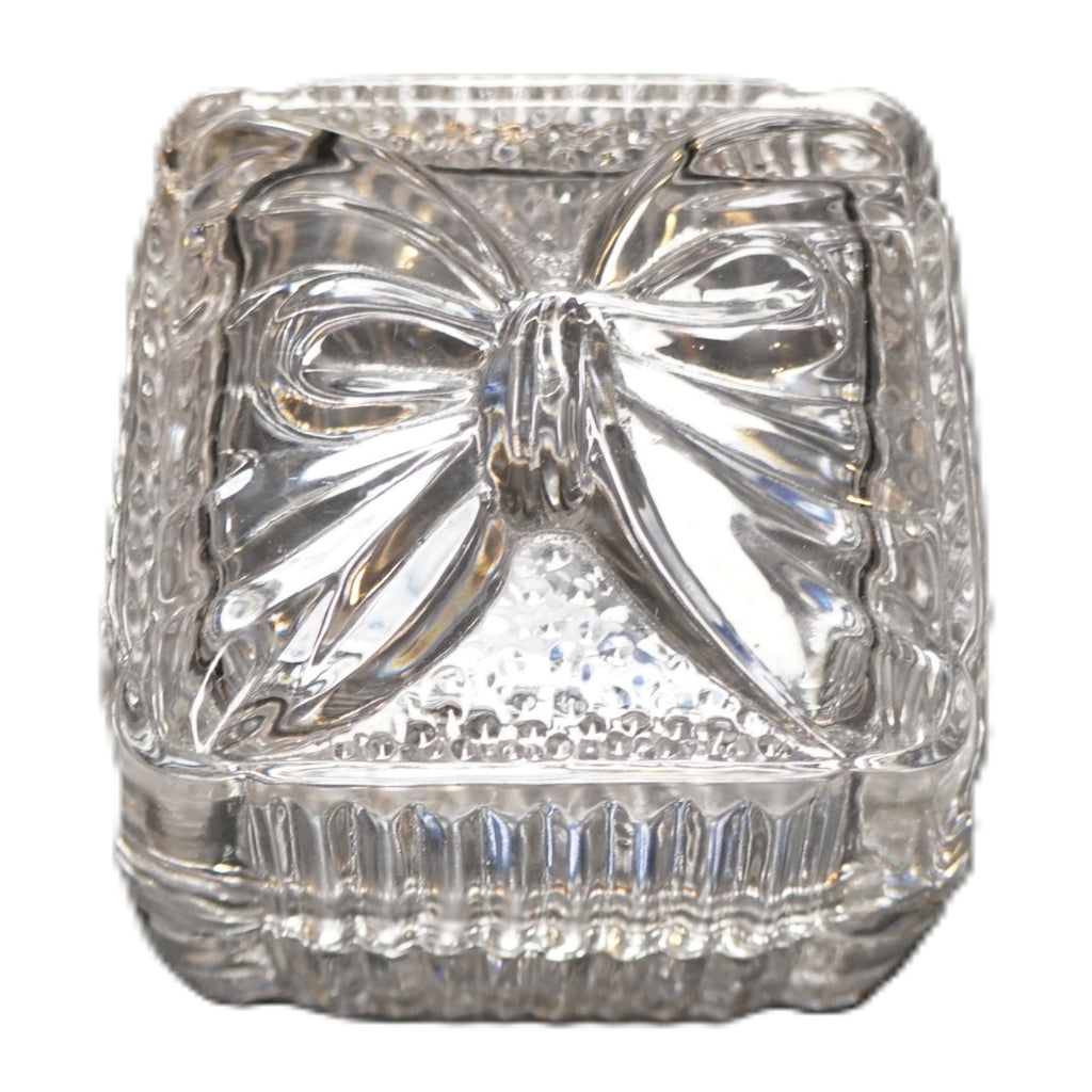 Crystal Clear Industries Bow Lid Square Trinket Box Lead Crystal Yugoslavia