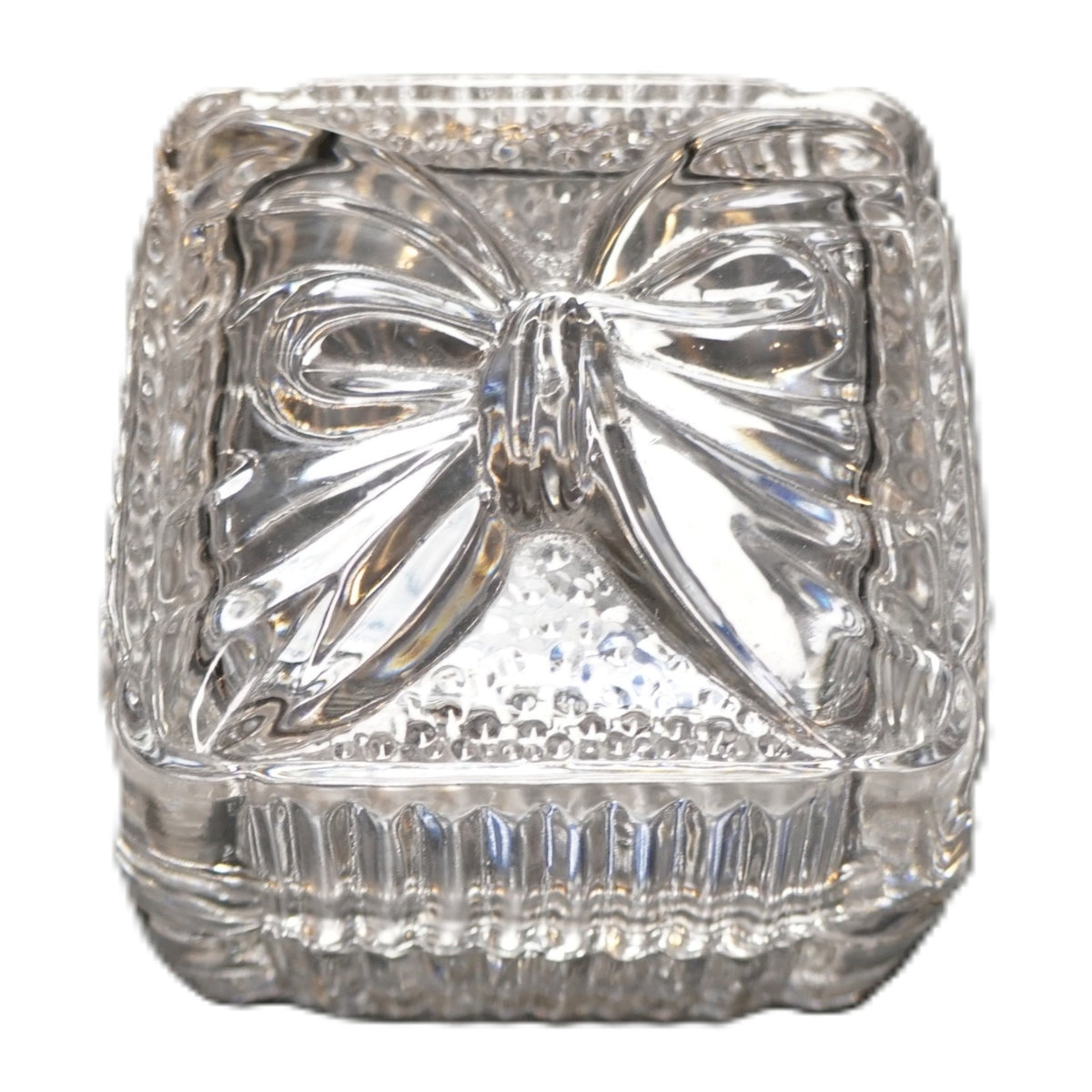 Crystal Clear Industries Bow Lid Square Trinket Box Lead Crystal Yugoslavia