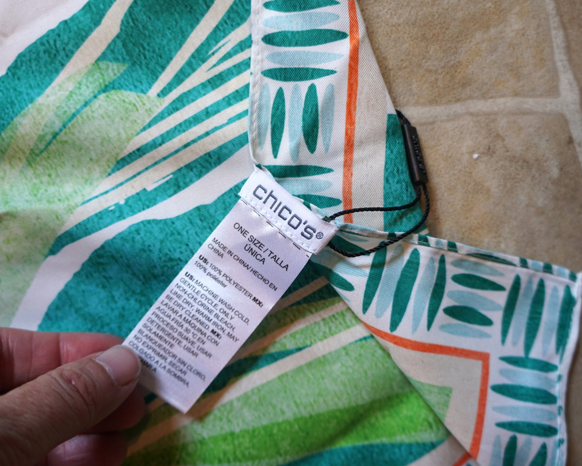 Chico's Island Motif Tropical Toucan Square Scarf 2025 35 IN