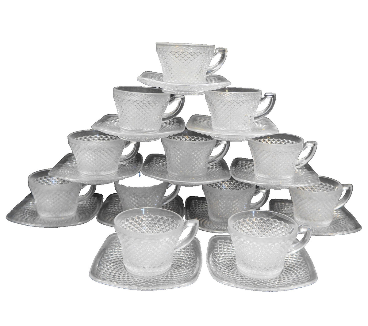 Westmoreland English Hobnail Clear Punch Cup Square Saucers Set of 12