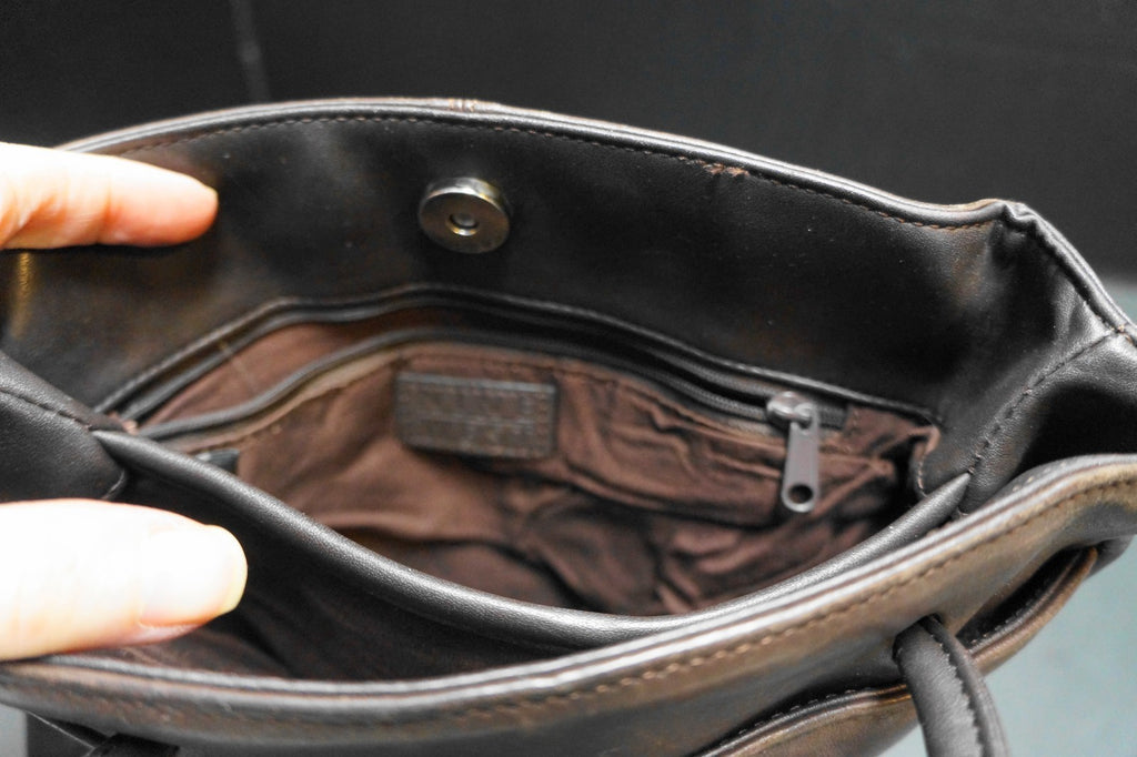 Nine West Two Tone Dark Brown Leather Shoulder Bag Purse