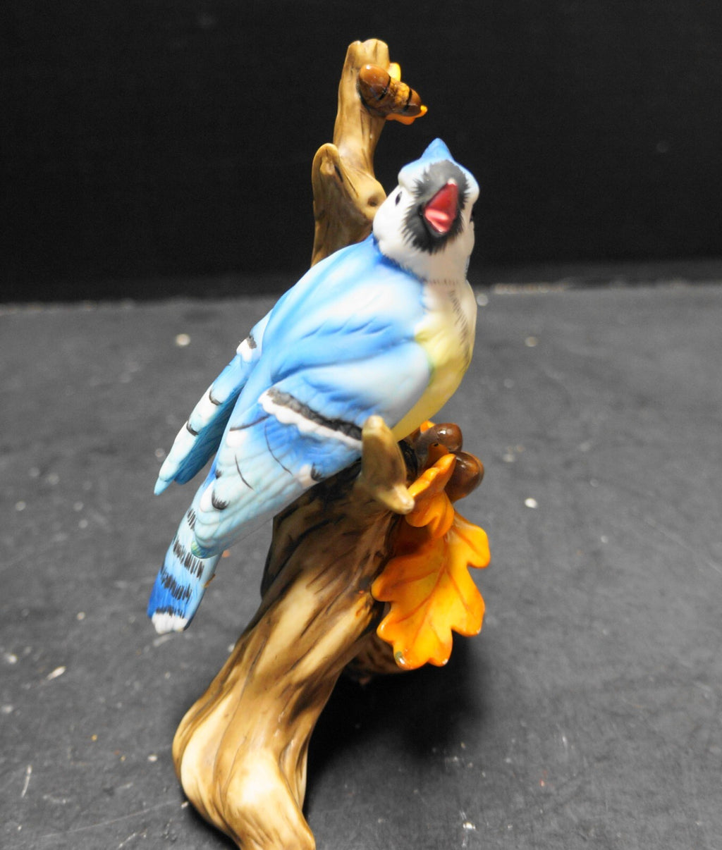 Blue Jay Figurine Hand Painted Autumn Leaves Branch