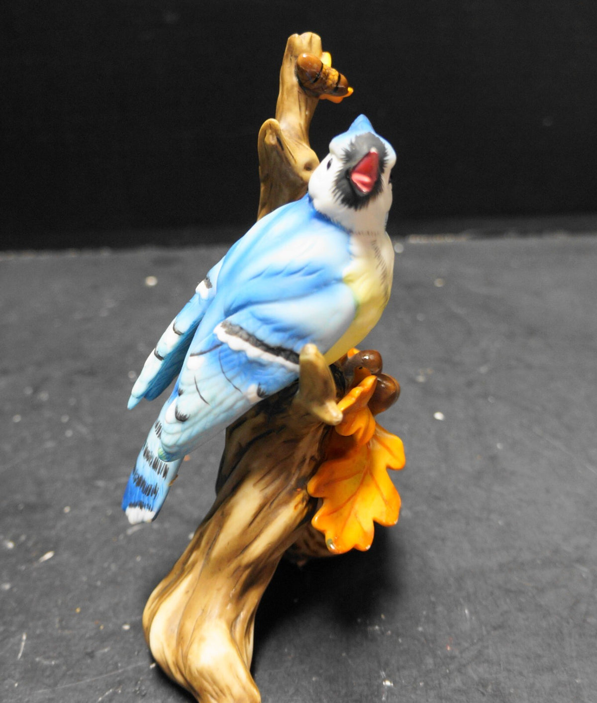 Blue Jay Figurine Hand Painted Autumn Leaves Branch