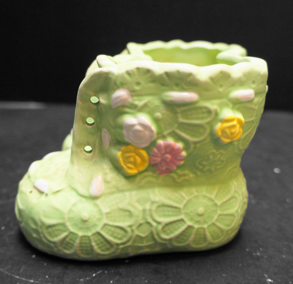 Green Lace Embossed Flowers Baby Bootie Planter Pot Japan