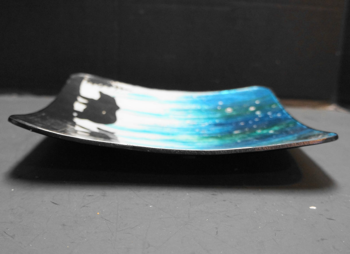 Northern Lights Black Bears Bent Fused Glass Plate Cozeno Collection Souvenir