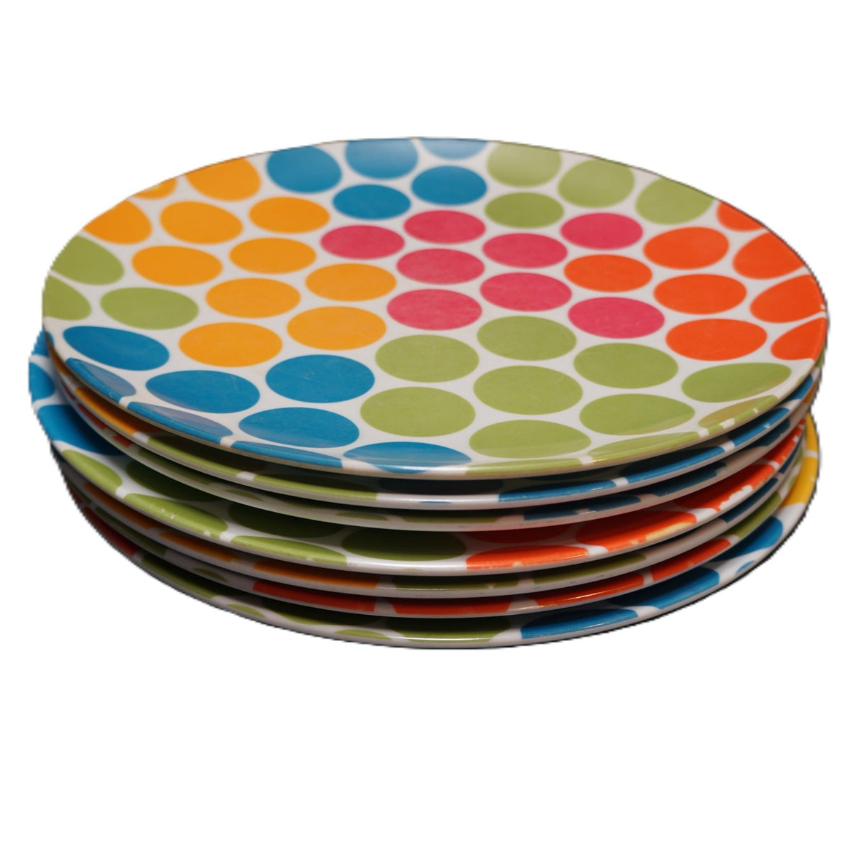 Texas Ware Multicolor Polka Dot Melamine Dinner Plates Set of 7 Used