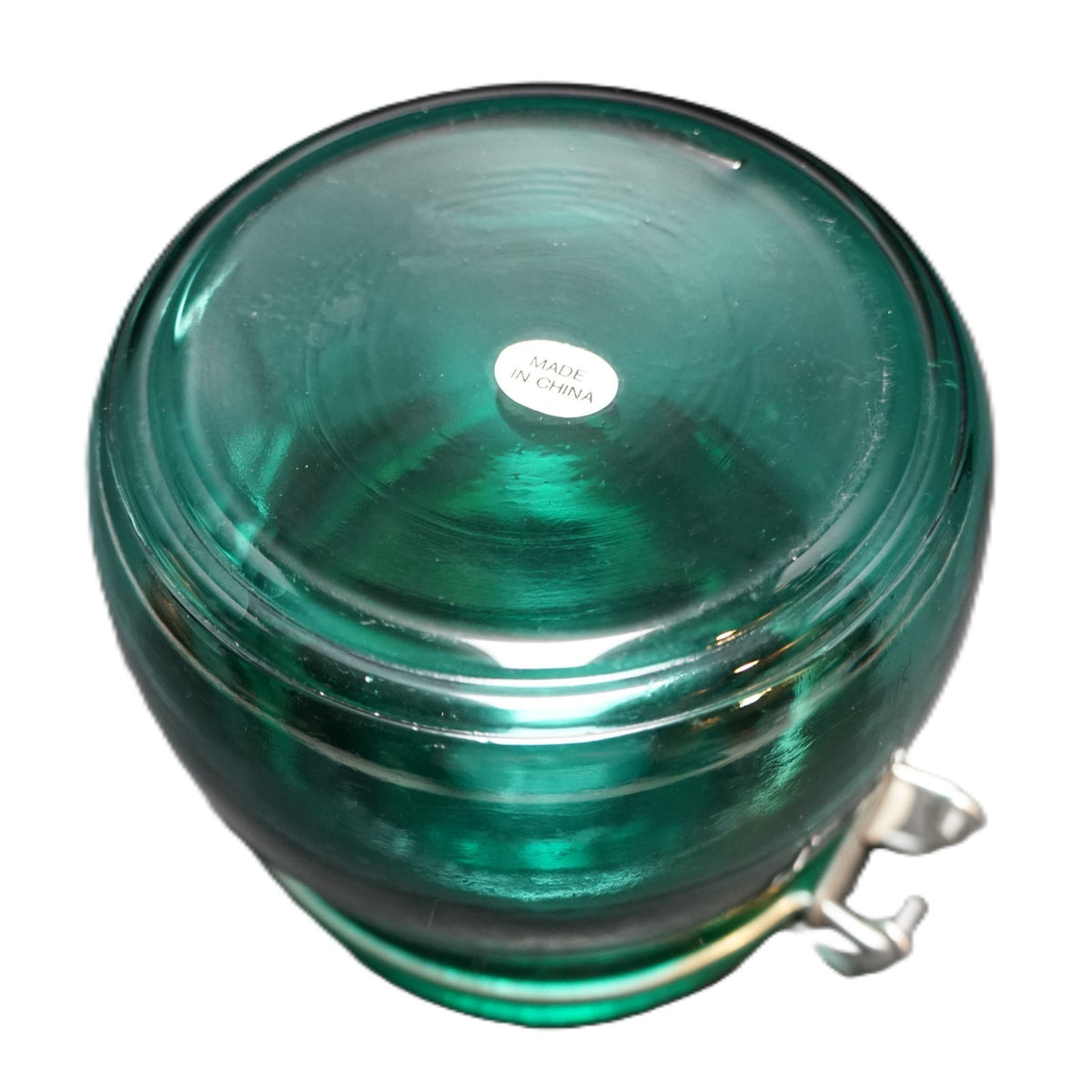 Teal Emerald Green Glass Short Canister Jar Wire Bale