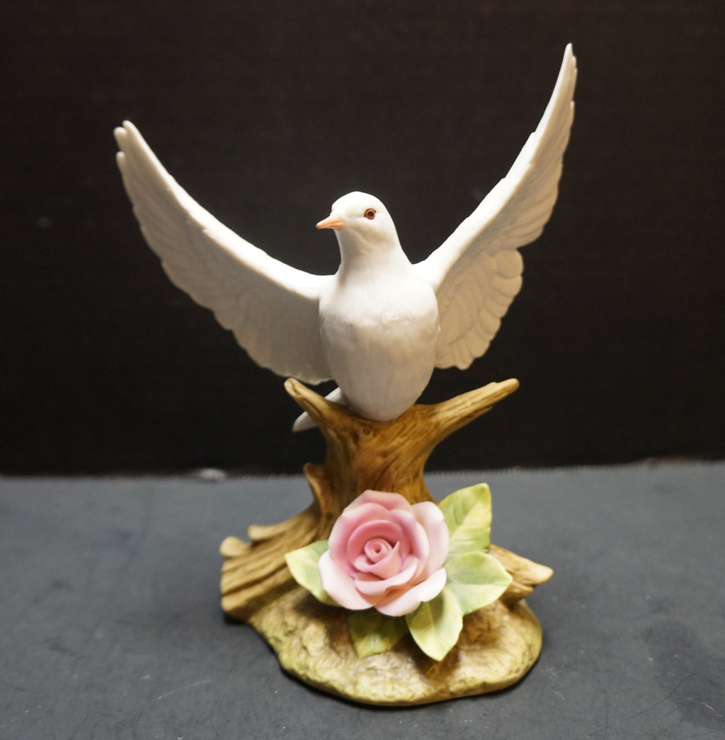 Andrea by Sadek White Dove Pink Rose 8042 Bird Figurine 1987