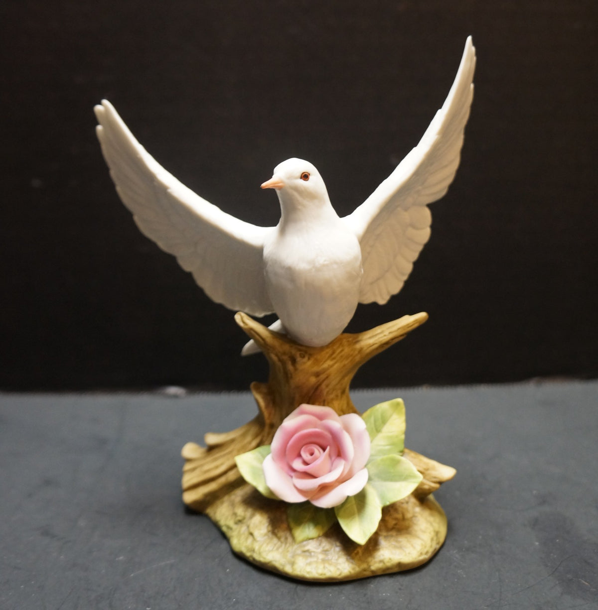 Andrea by Sadek White Dove Pink Rose 8042 Bird Figurine 1987