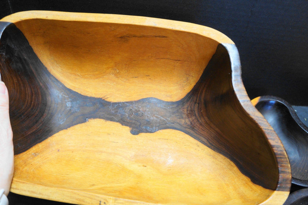 Hand Carved Blackwood Salad Set 9 Pieces Bowls Servers