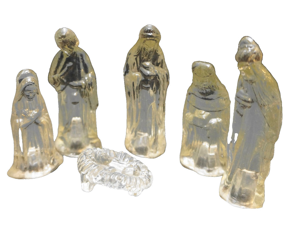 Clear Glass Nativity Set 6 Pieces No Mirror 1988