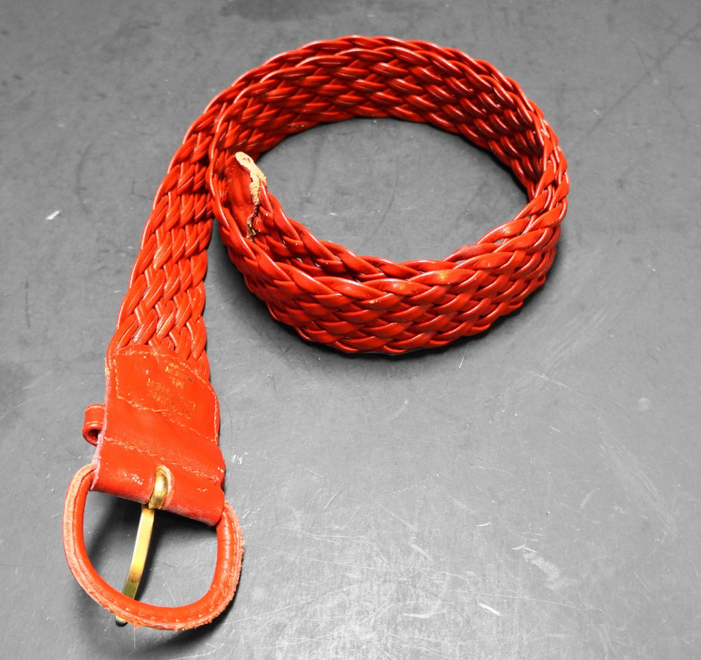 Red Braided Woven Leather Women's Belt Made in Taiwan M/L 32 IN