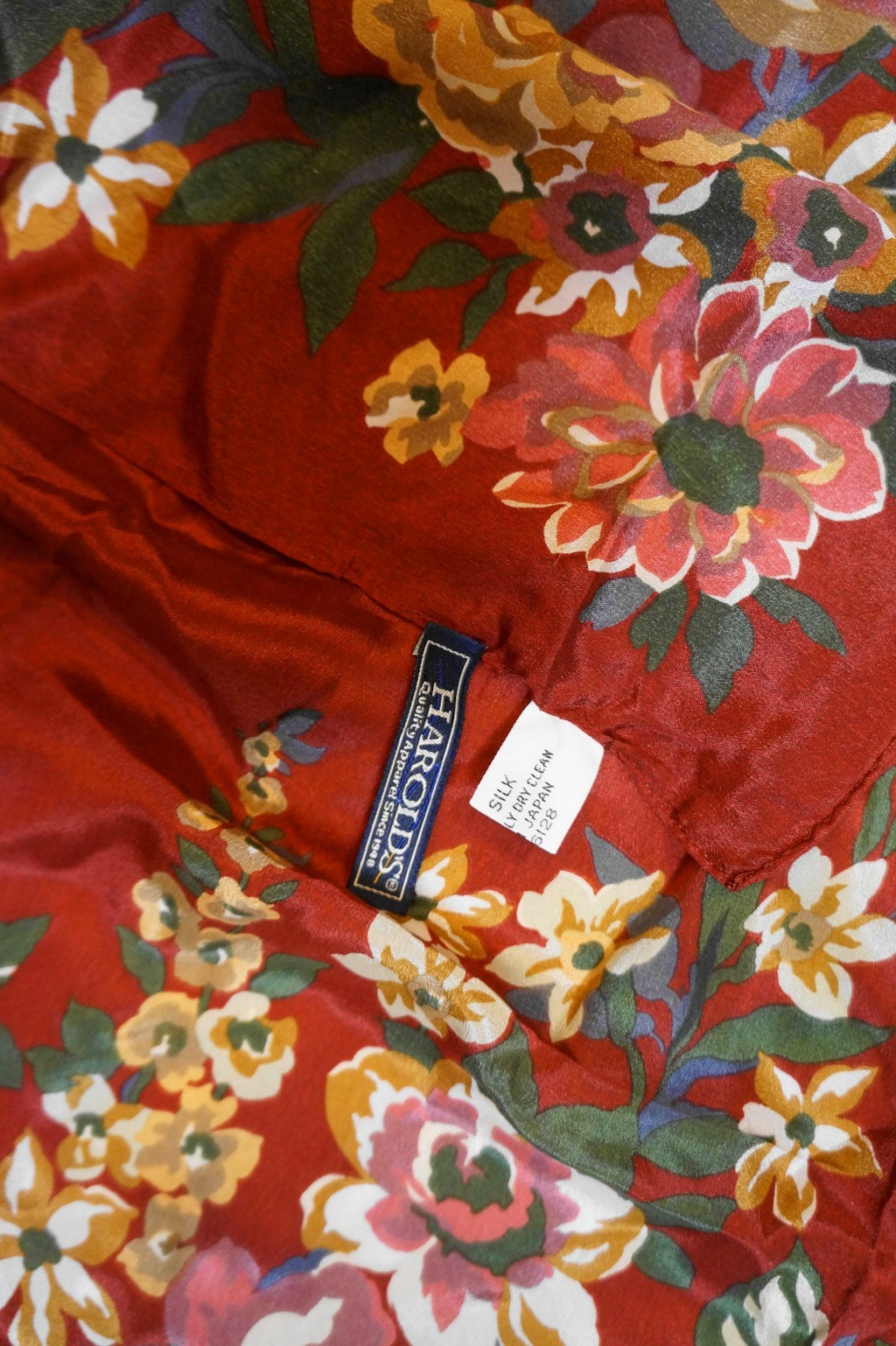 Harold's Quality Apparel Brick Red Floral Silk Scarf Made in Japan 34"