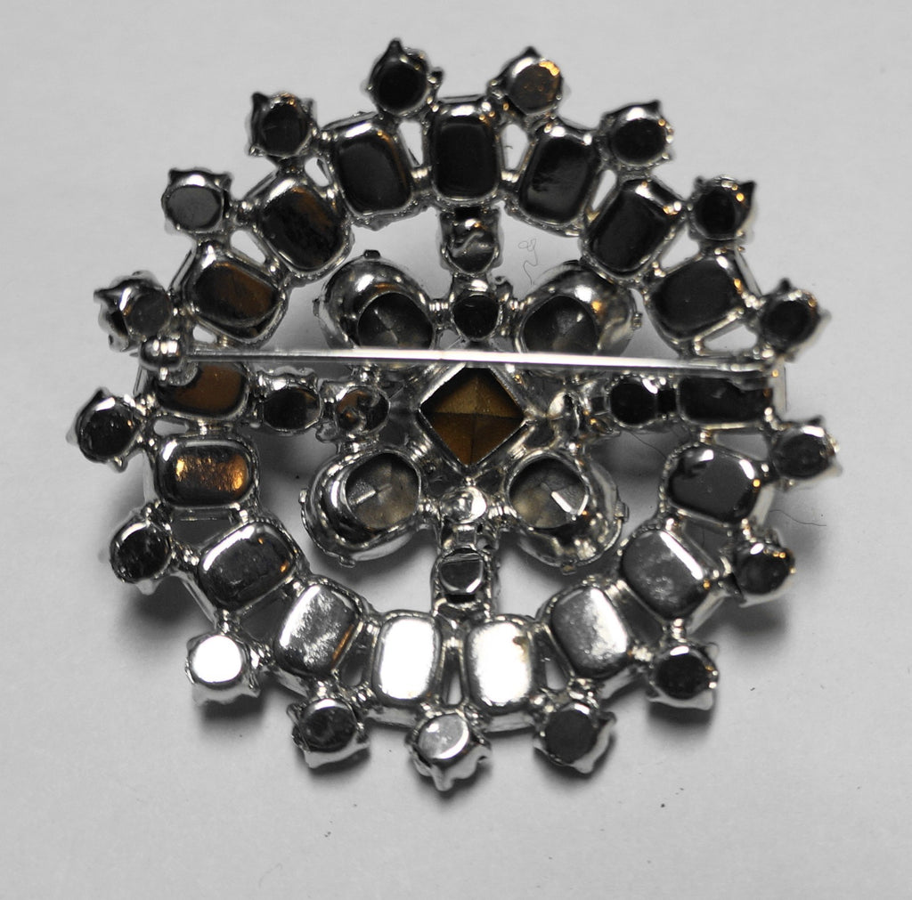 Ice Blue Clear Rhinestone Round Domed Brooch Pin Unsigned