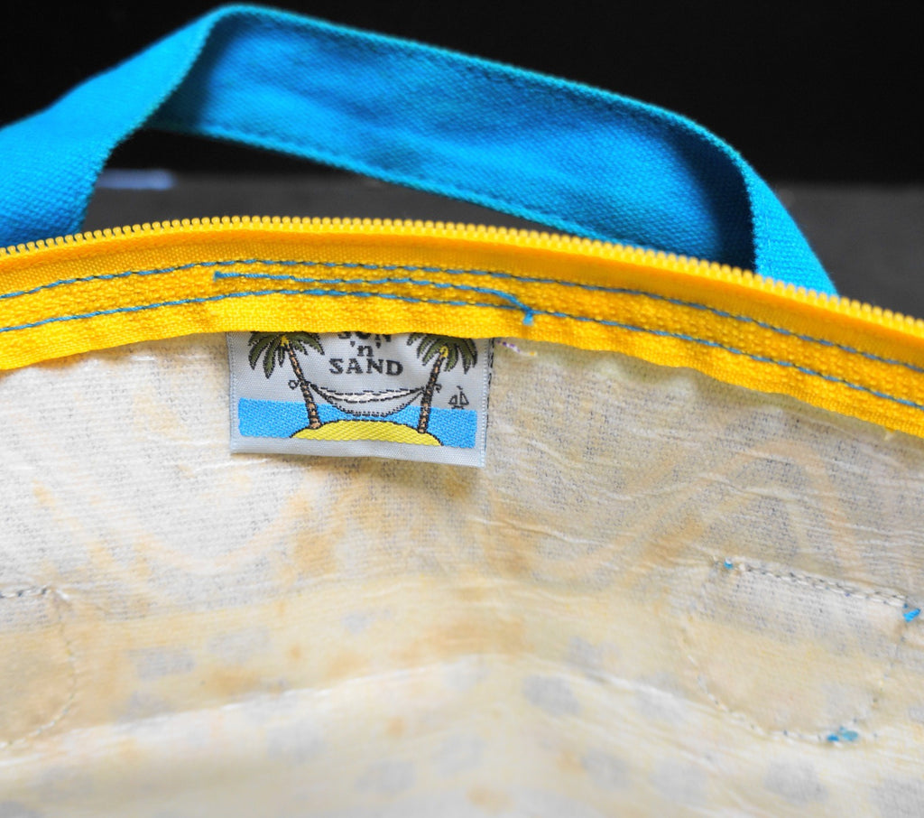 Sun 'n Sand Vintage Blue Yellow Purple Floral Print Canvas Handbag