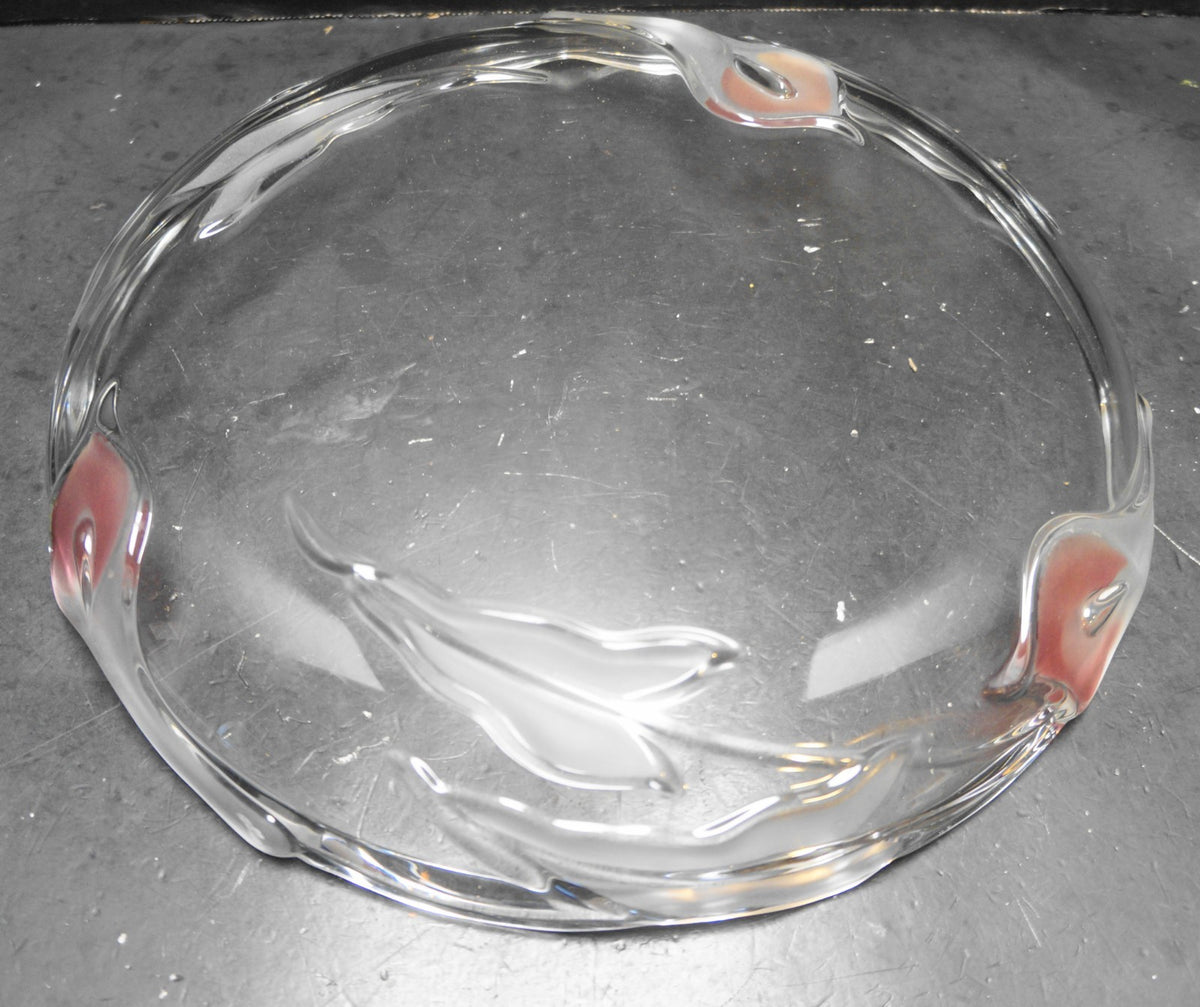 Mikasa Crystal Mayfair Frosted Pink Calla Lily 12 IN Platter Tray