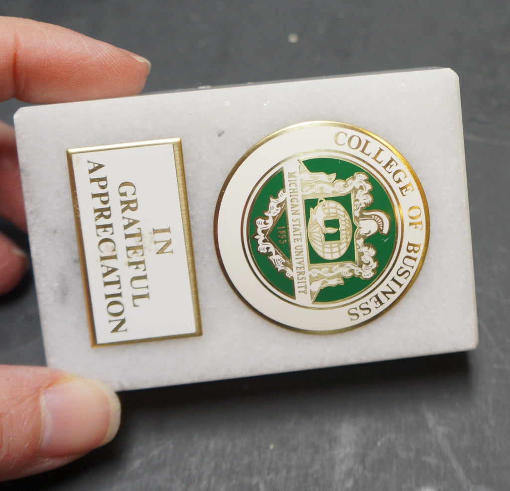 Michigan State University College of Business Seal Marble Paperweight