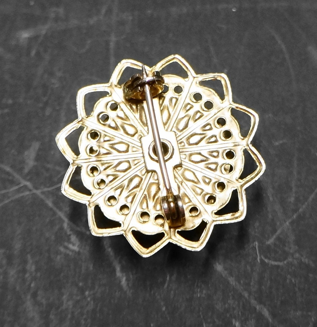 Hand Painted Flower Porcelain Pin Brooch Small Round
