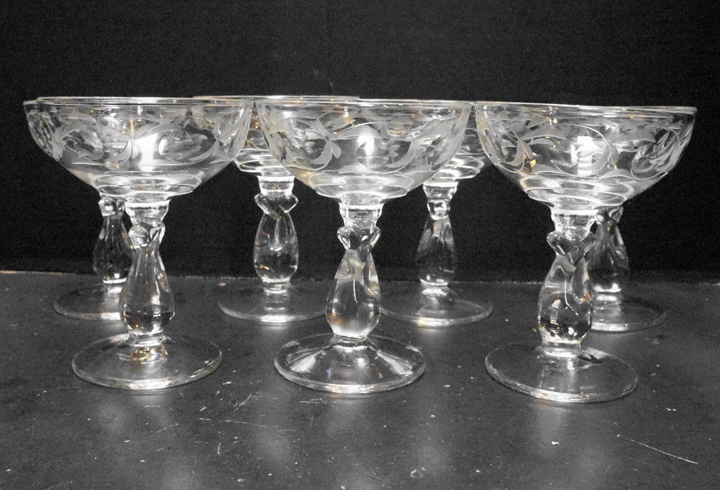 Heisey Moonglo Moonglow Cut 1540 Stem Heavy Pressed Champagnes Tall Sherbets Set