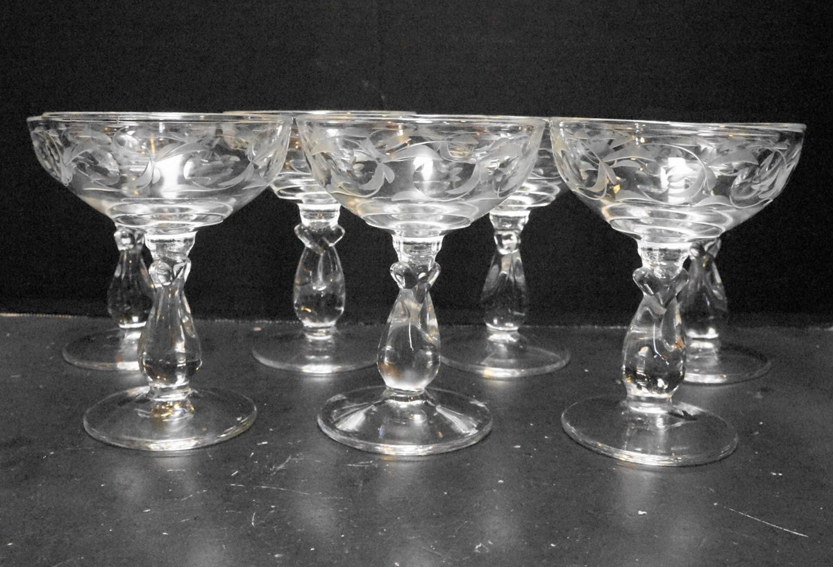 Heisey Moonglo Moonglow Cut 1540 Stem Heavy Pressed Champagnes Tall Sherbets Set