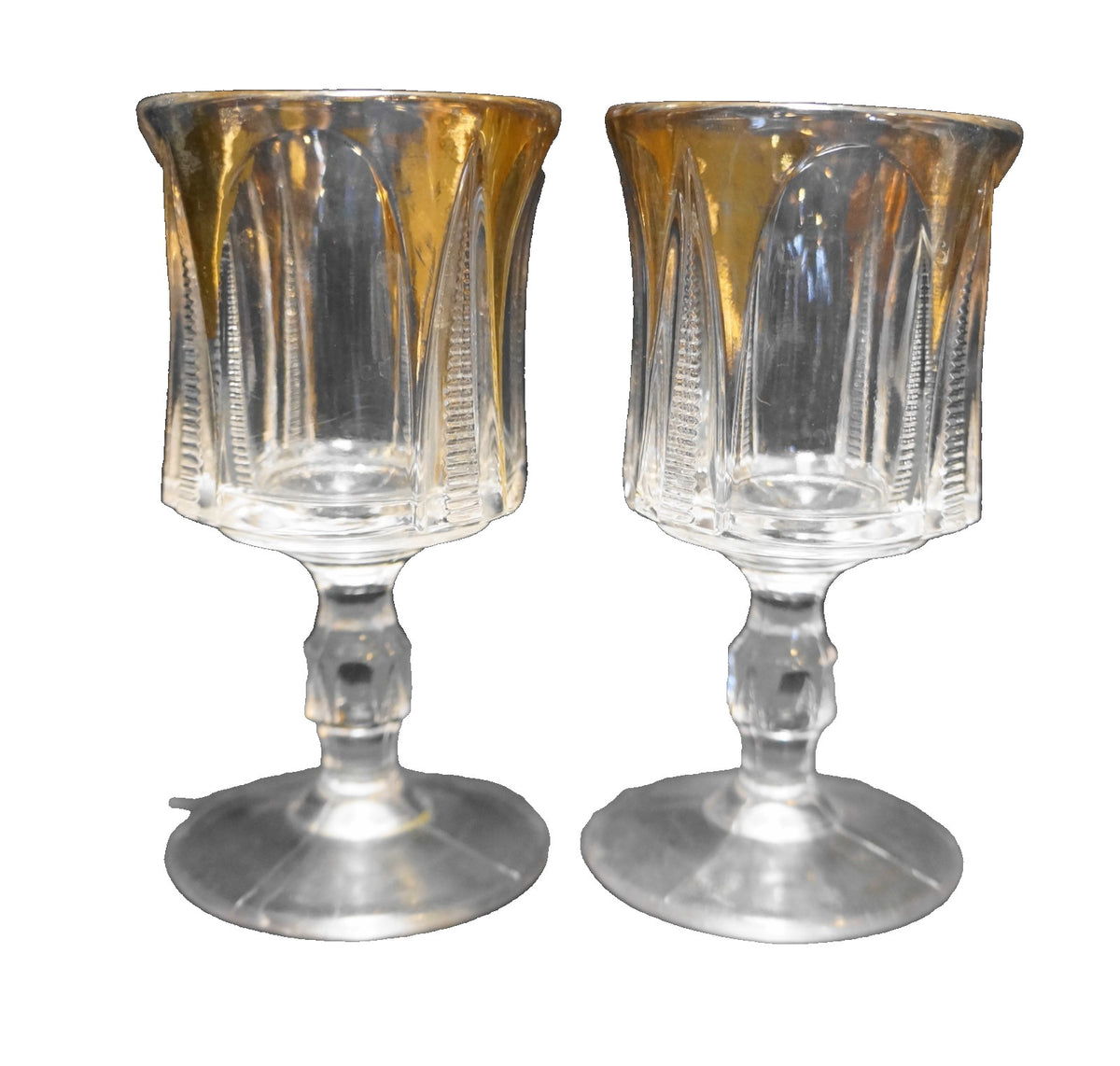 Tarentum Ladders Loop and Pyramid EAPG Cordial Glasses Pair