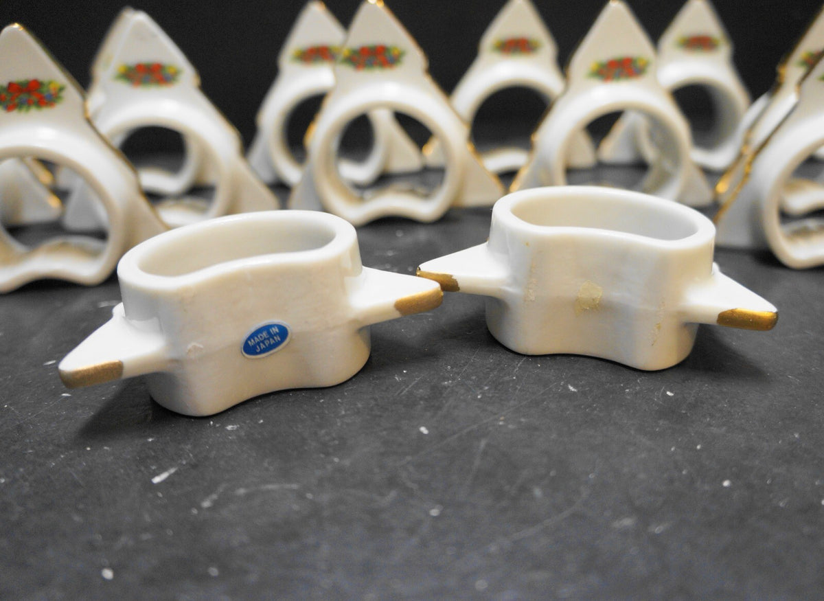 Jamestown Christmas Treasure Tree Napkin Rings Porcelain Set of 18