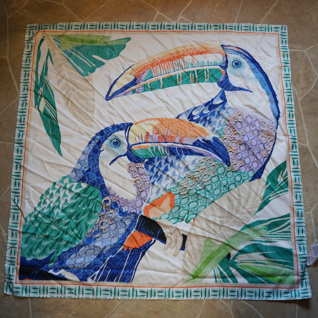 Chico's Island Motif Tropical Toucan Square Scarf 2025 35 IN
