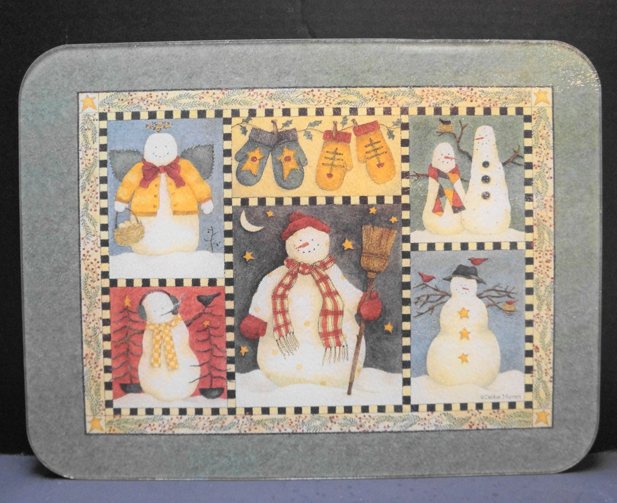 Debbie Mumm Snowman Winter Christmas Tempered Glass Cutting Board Surface Protector