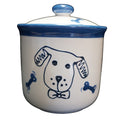 Lillian Vernon Blue White Hand Painted Dog Treat Jar Stoneware