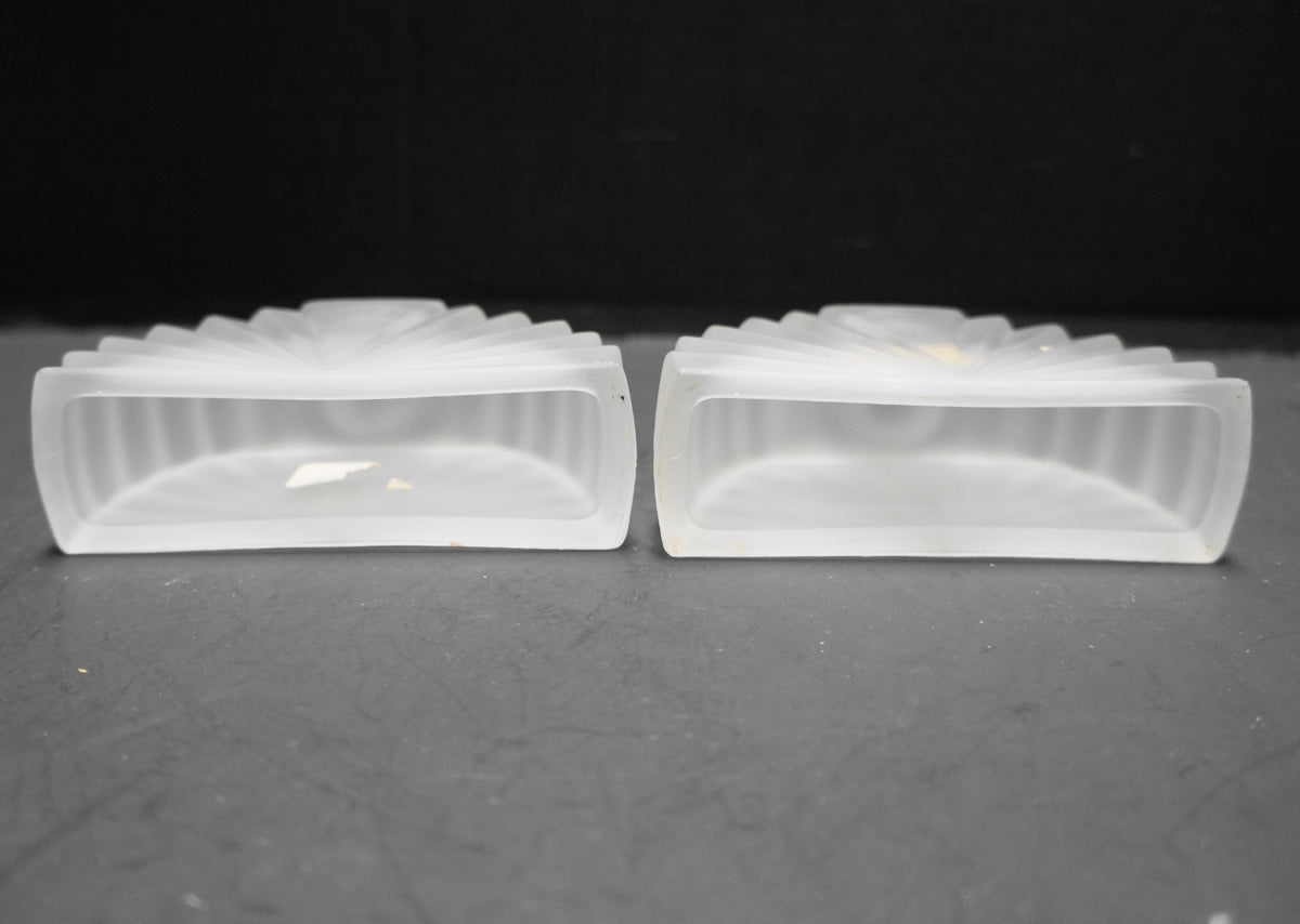 Frosted Satin Glass Art Deco Fan Shaped Candle Holders Pair 1920s