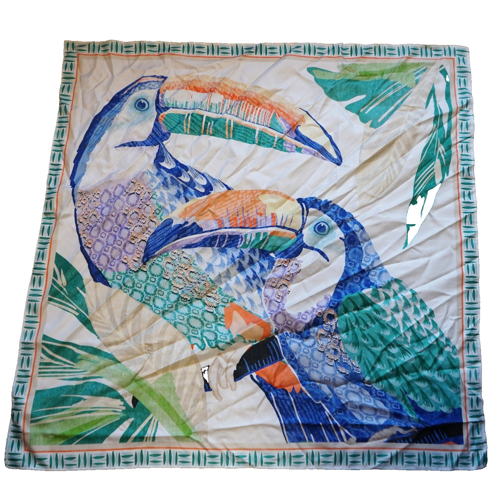 Chico's Island Motif Tropical Toucan Square Scarf 2025 35 IN