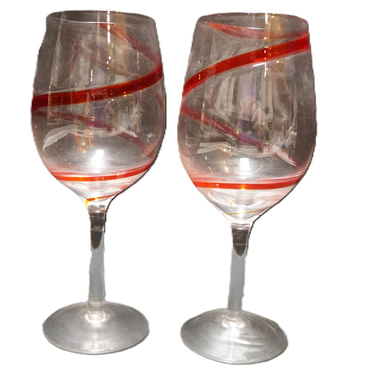 Pier 1 Swirline Red Water Goblets Glasses Pair