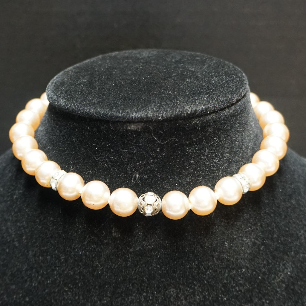 Champagne Colored Faux Pearl Rhinestone Rondelle Choker Necklace Japan