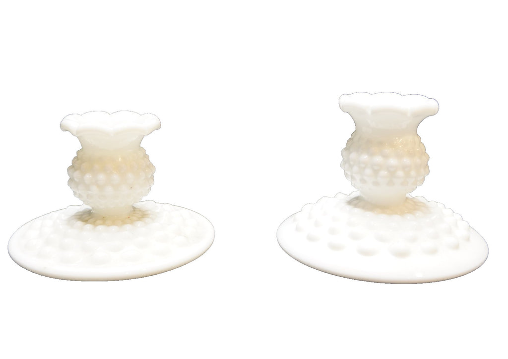 Fenton Hobnail Milk Glass Candle Holders Mixed Pair Single Light Taper
