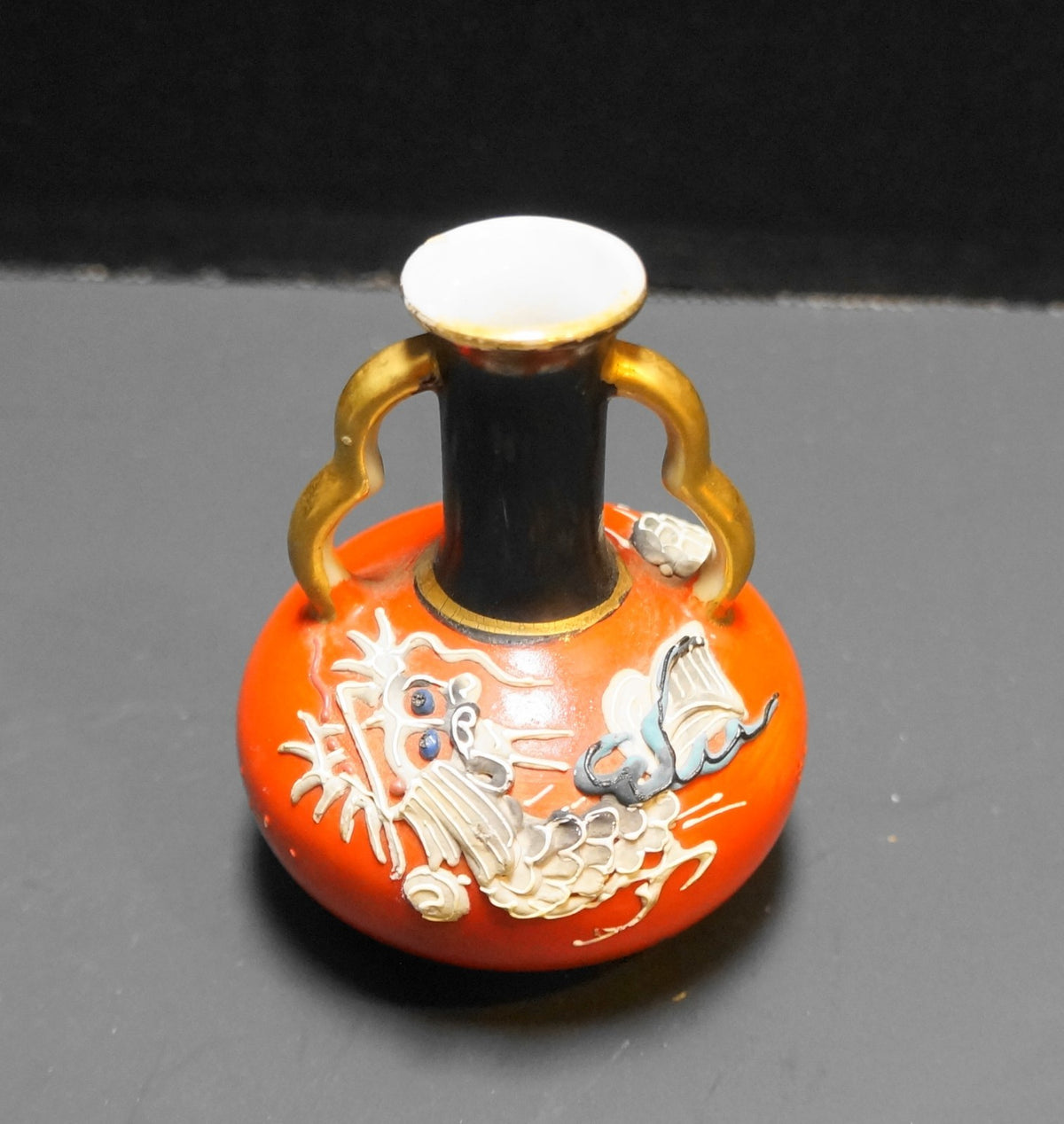 Dragonware Red Miniature Double Handle Vase 2 3/4"