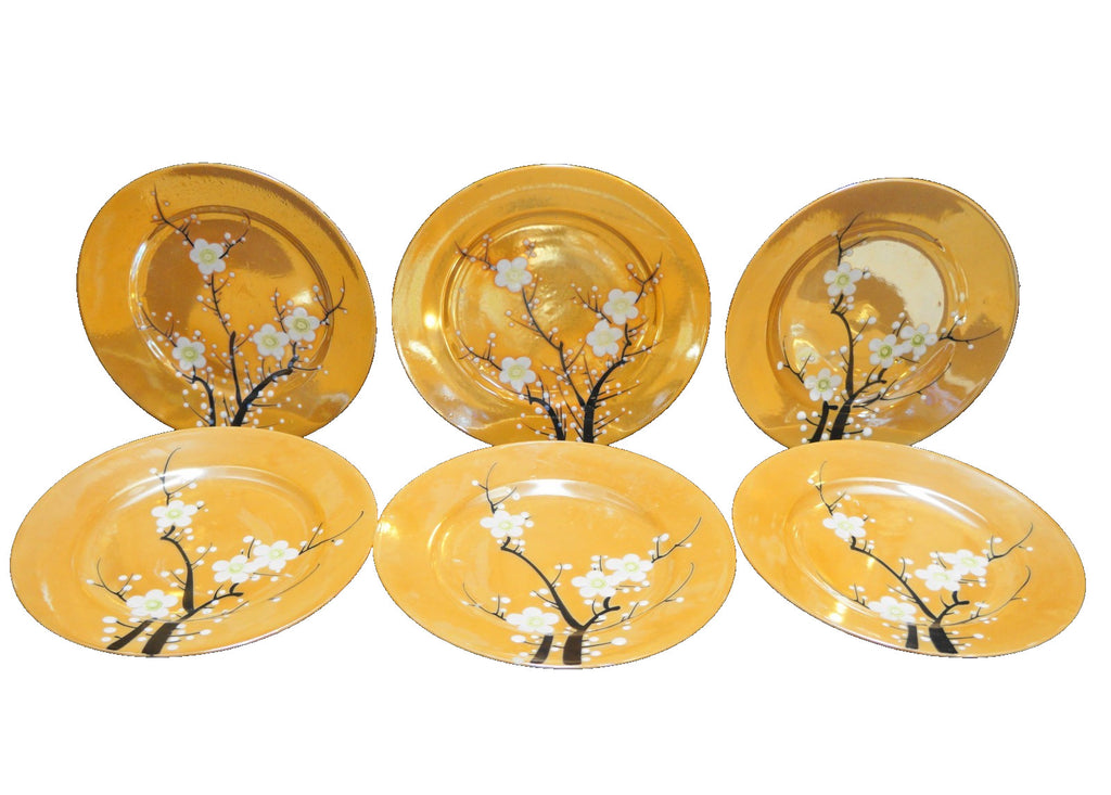 Peach Lustre Hand Painted Cherry Blossoms Salad Plates Made in Japan Set of 6