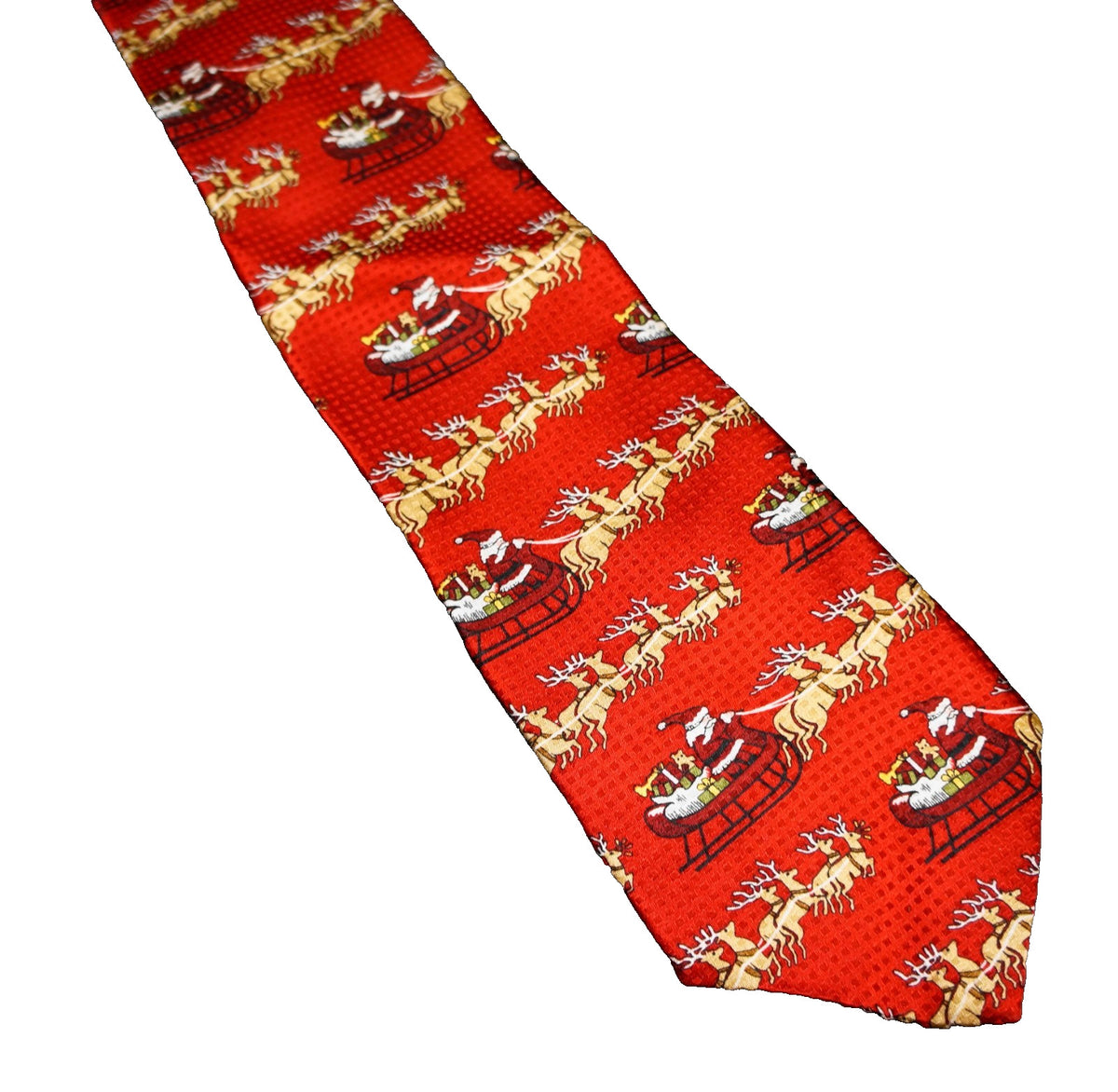 CC Hughes Red Silk Tie Christmas Santa Sleigh Reindeer
