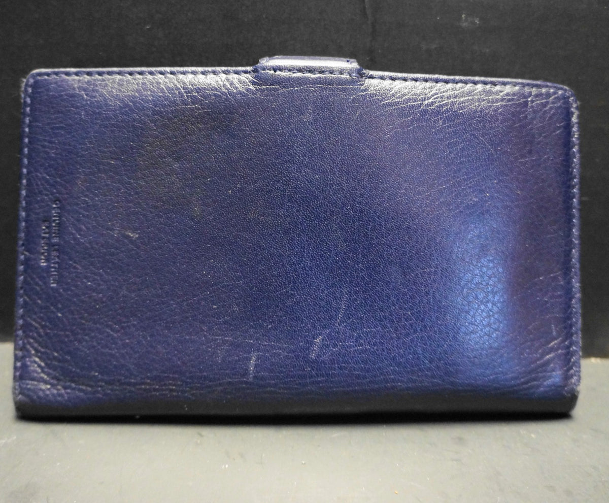 Buxton Options Navy Blue Leather Folding Billfold Wallet Clutch