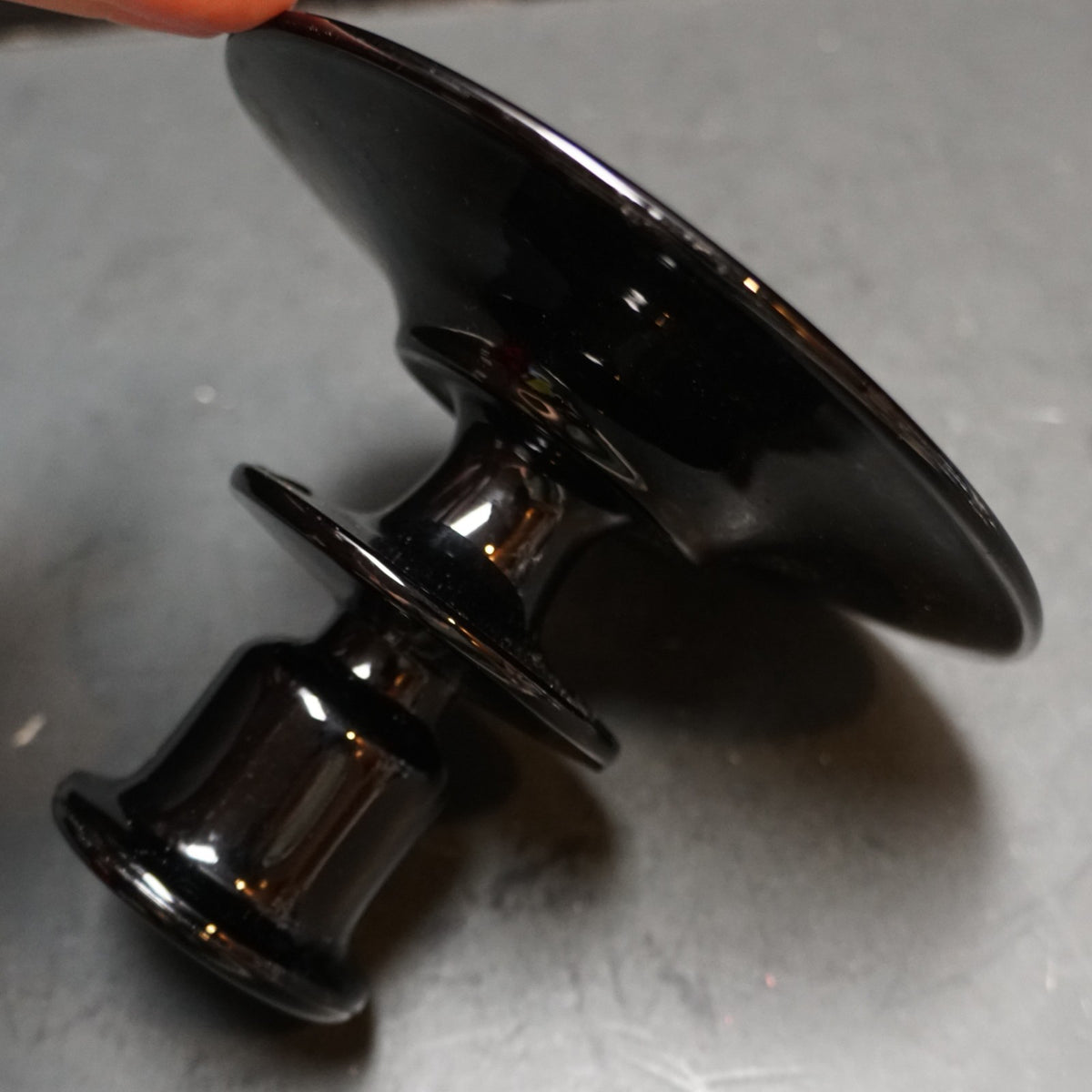 Black Glass Candle Stick Holder Single Light Depression Art Deco Indiana Diamond