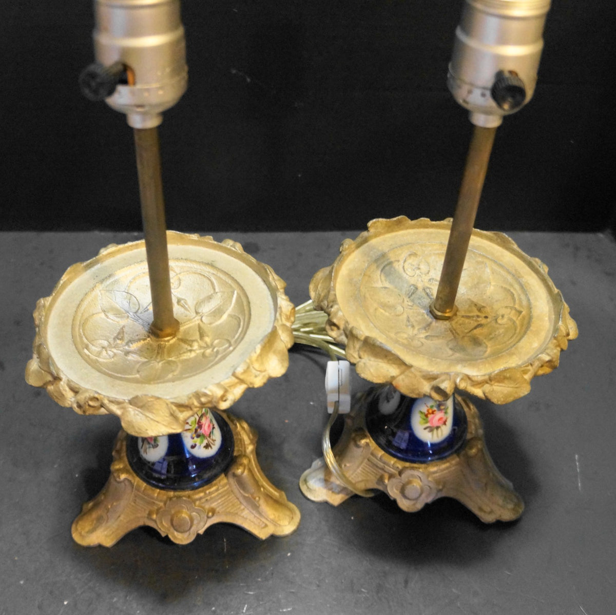 Hand Painted Roses Cobalt Blue Small Electric Table Lamps