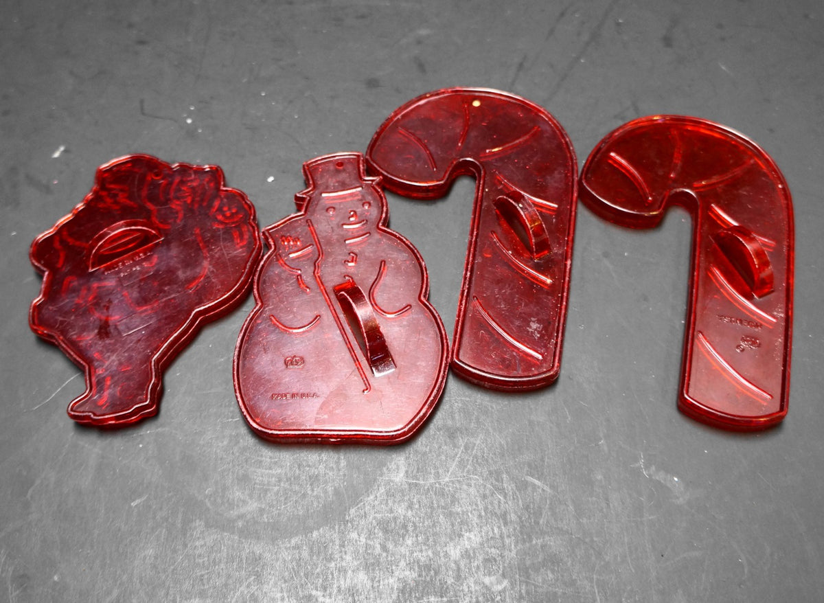 HRM Vintage Christmas Cookie Cutters Set of 4 USA Red Translucent