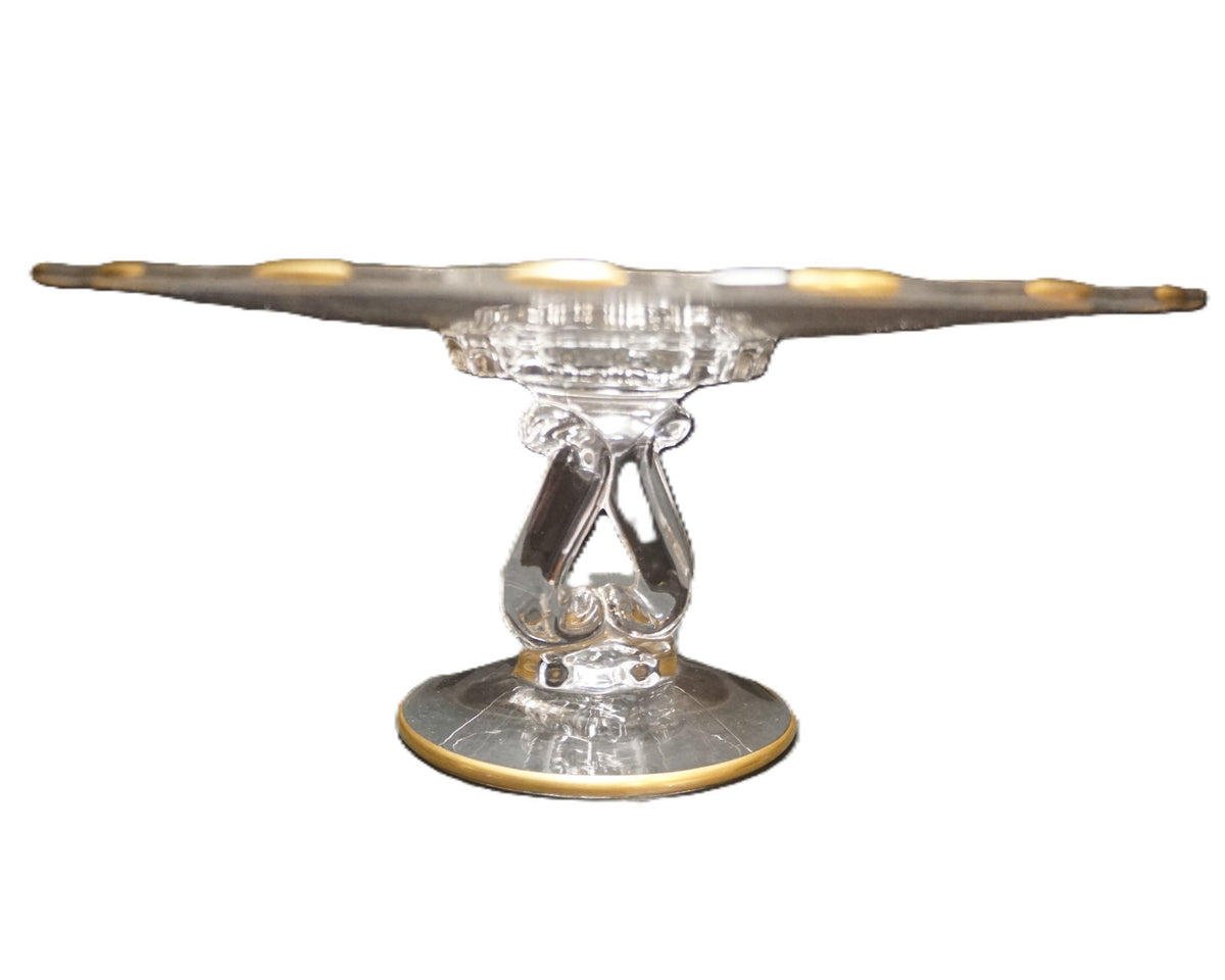 Glastonbury Lotus Gold Brocade Cake Stand New Martinsville Princess Blank