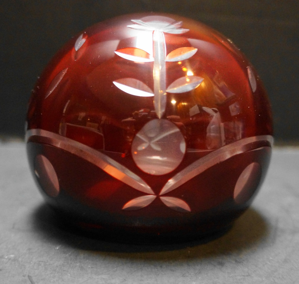 Romania Bohemian Ruby Cut to Clear Crystal Ball Orb Paperweight