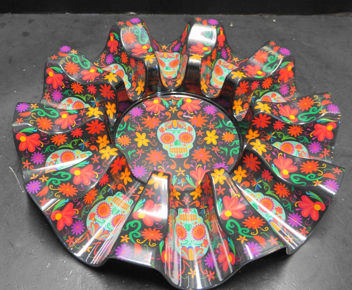 Prepara Day of the Dead Taco Carousel Server 12" Wide Black Red Halloween