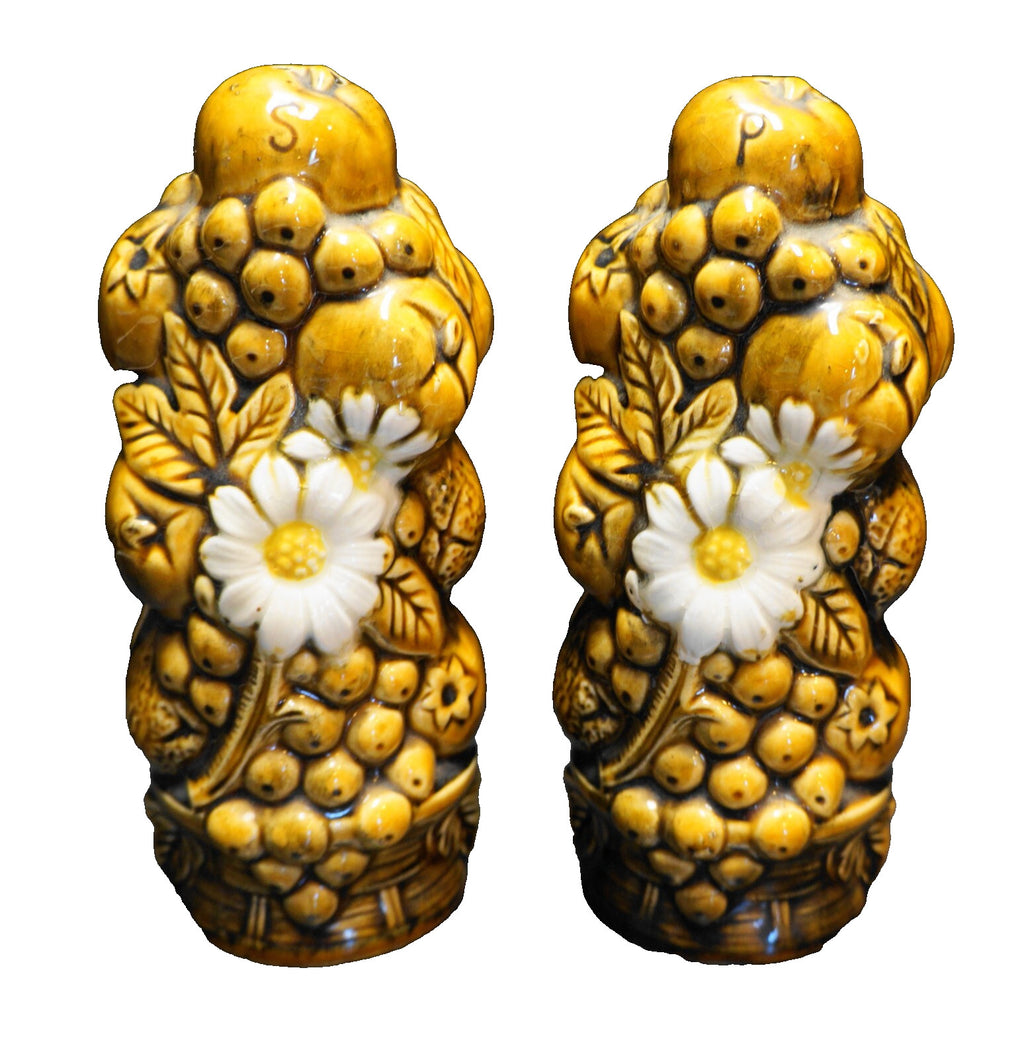 Inarco Harvest Daisy Golden Brown Huge Salt Pepper Shakers Japan