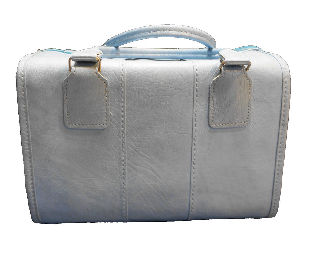 Samsonite Baby Blue Soft Faux Leather Carry On Train Case ZIp Top Double Handle