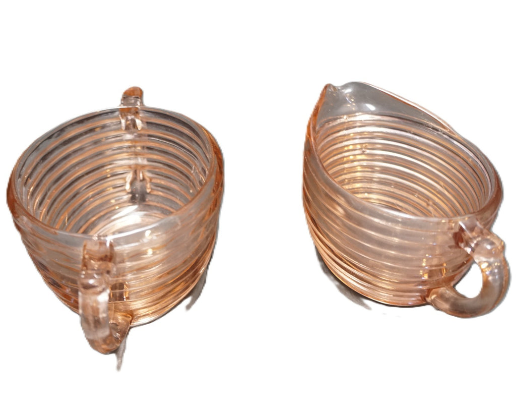 Anchor Hocking Manhattan Pink Depression Glass Cream Sugar Set